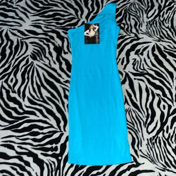 NWT naked wardrobe blue one shoulder keyhole mini club party dress size XXS - Picture 3 of 8
